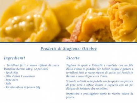 Tortelloni fatti a mano ripieni di zucca con speck e ricotta salata di pecora-Barone d.o.o.